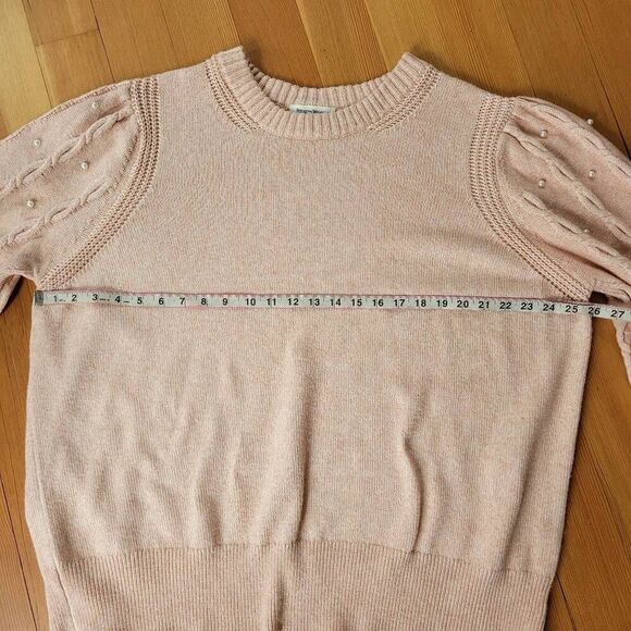peach pink‎ 2X crew neck sweater balloon sleeve pearl embellishments glam - Picture 9 of 10